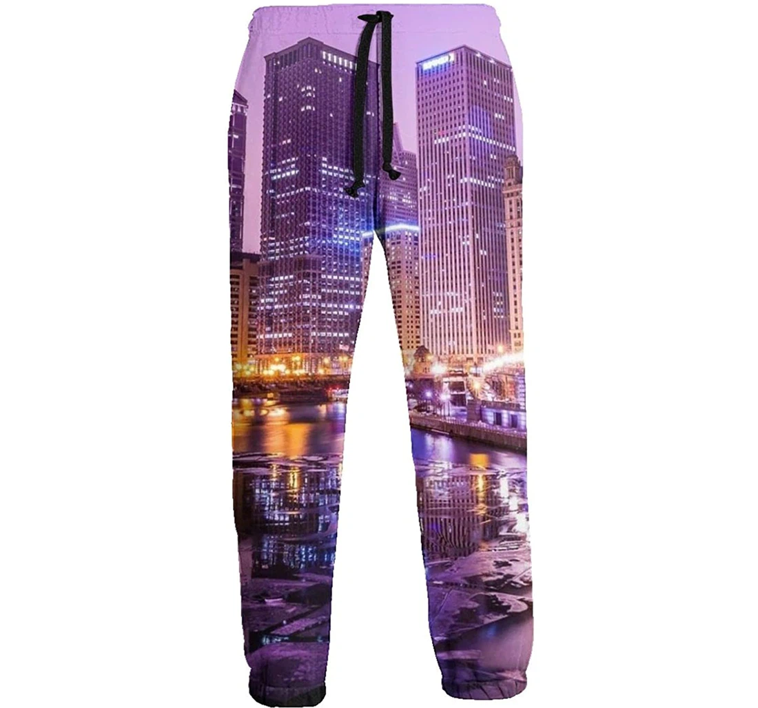 Personalized Elastic Waist Bustling City At Night For Gym Training Sweatpants, Joggers Pants With Drawstring For Men, Women