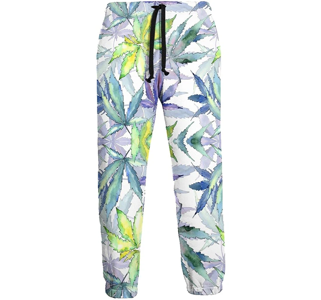 Personalized Watercolor Green Leaf Running Casual For Sweatpants, Joggers Pants With Drawstring For Men, Women