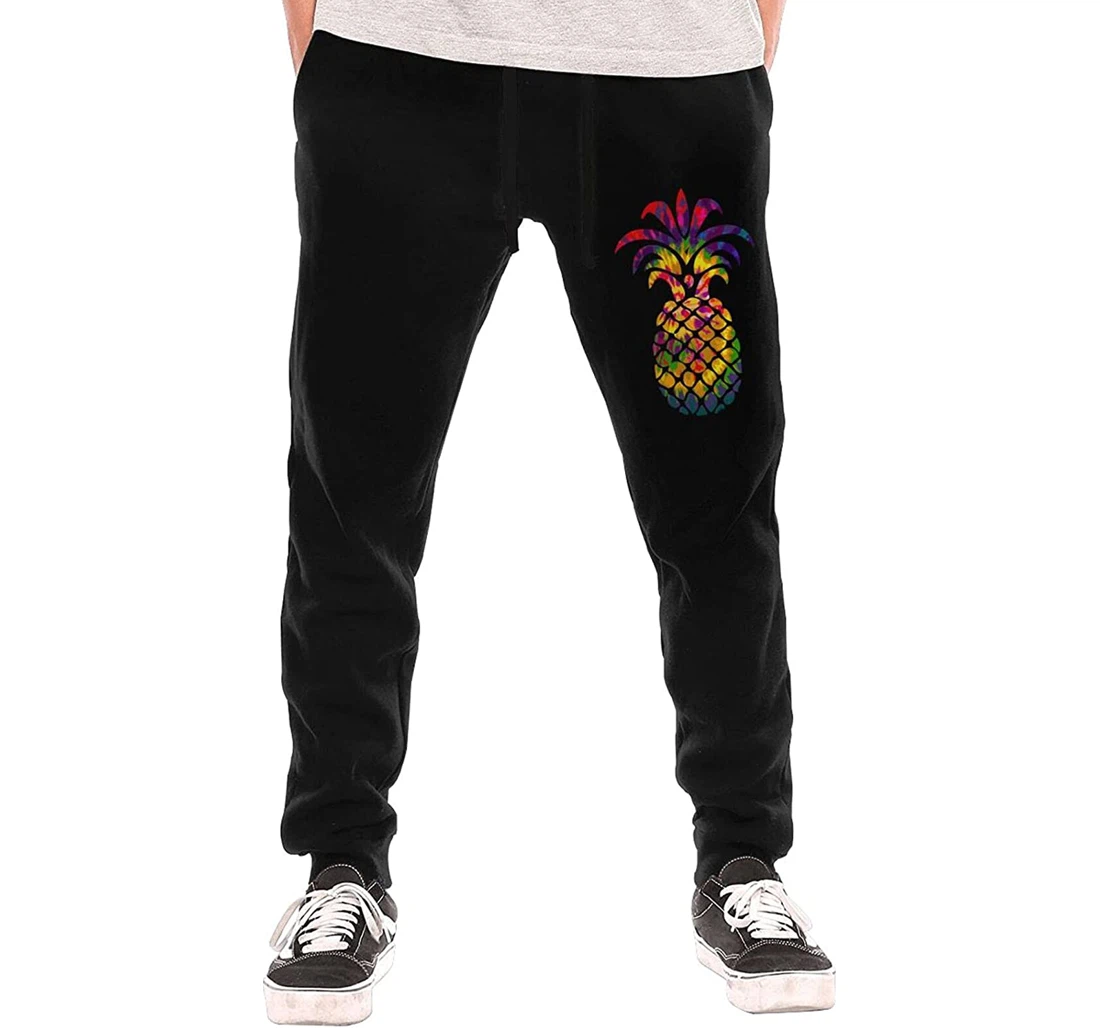 Personalized Rainbow Tie Dye Pineapple Sweat Hip Hop Garment Sweatpants, Joggers Pants With Drawstring For Men, Women