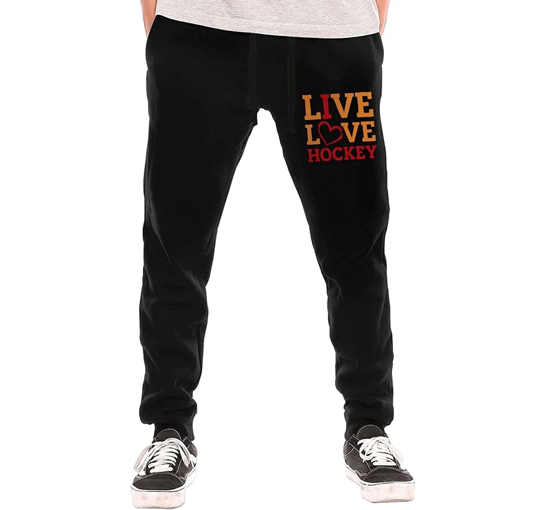 Personalized Live Love Hockey Casual Sweatpants, Joggers Pants With Drawstring For Men, Women