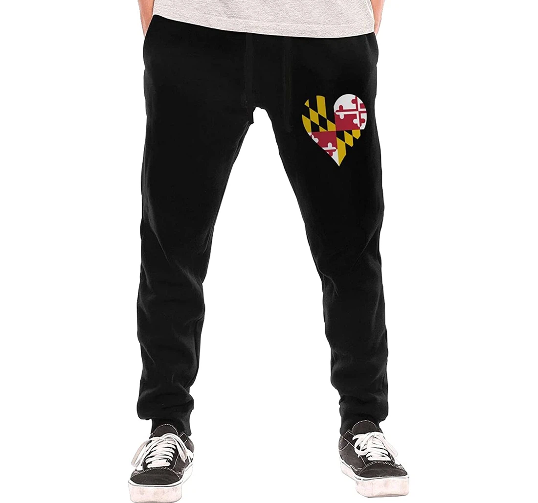 Personalized Heart Maryland State Flag Graphic Funny Casual Sweatpants, Joggers Pants With Drawstring For Men, Women