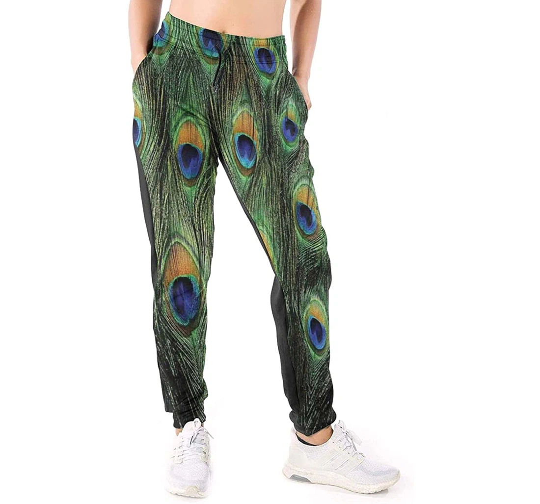 Personalized Peacock Tail Feathers Invasion Sweatpants, Joggers Pants With Drawstring For Men, Women