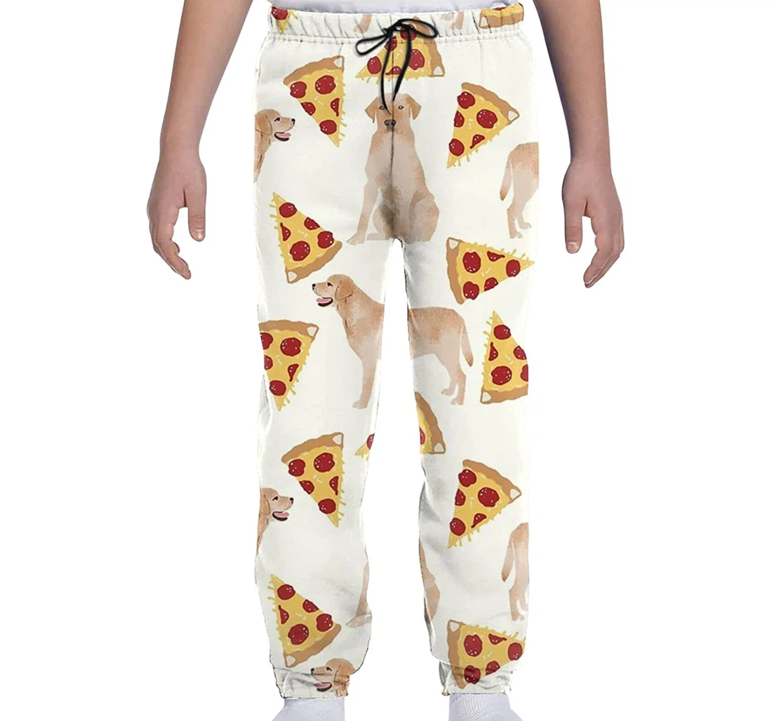 Personalized Labrador Retriever Dogs Pizza Dog Sweatpants, Joggers Pants With Drawstring For Men, Women