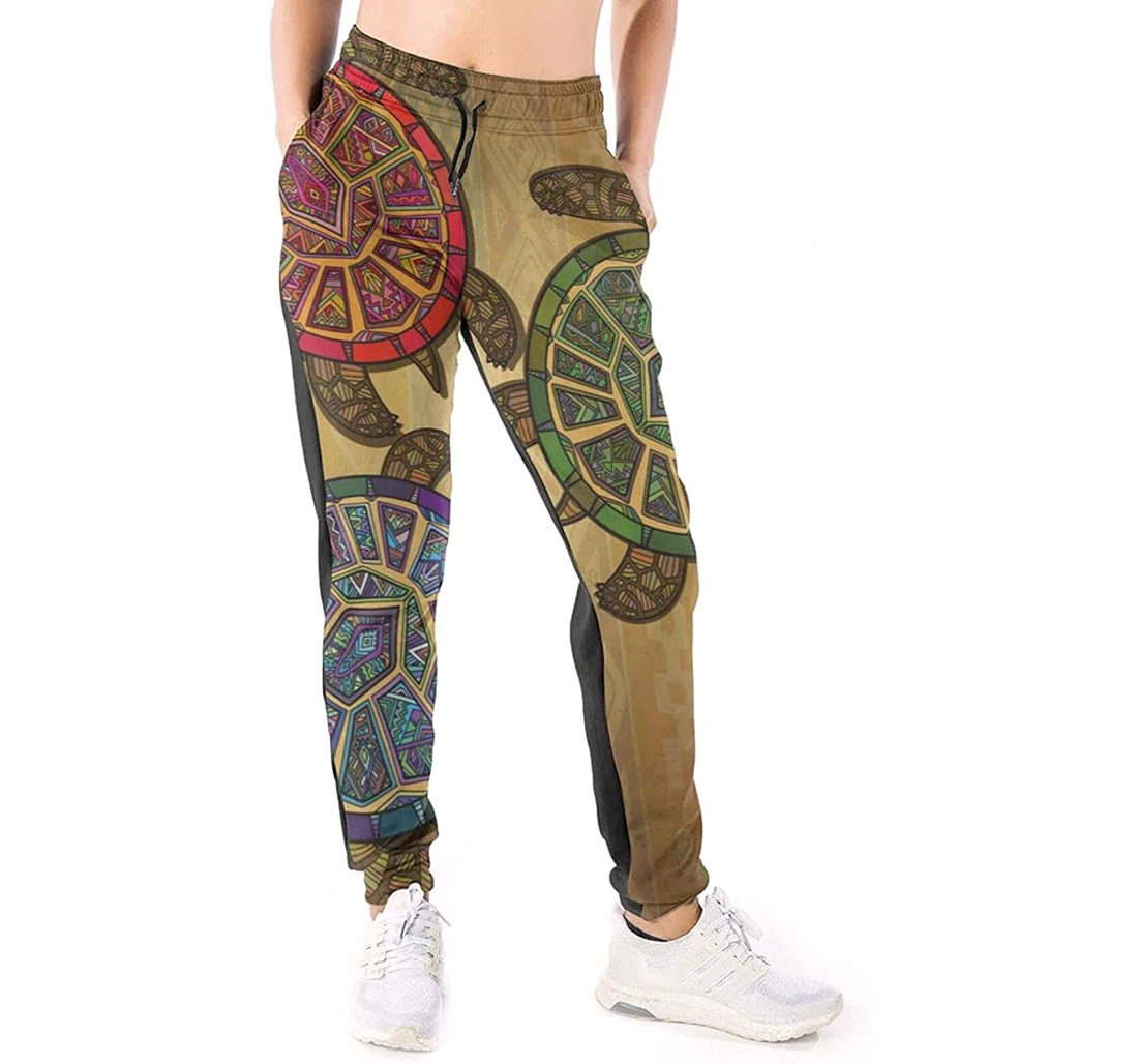 Personalized Graphic Three Turtles Ethic Tribal Ornate Style Sweatpants, Joggers Pants With Drawstring For Men, Women