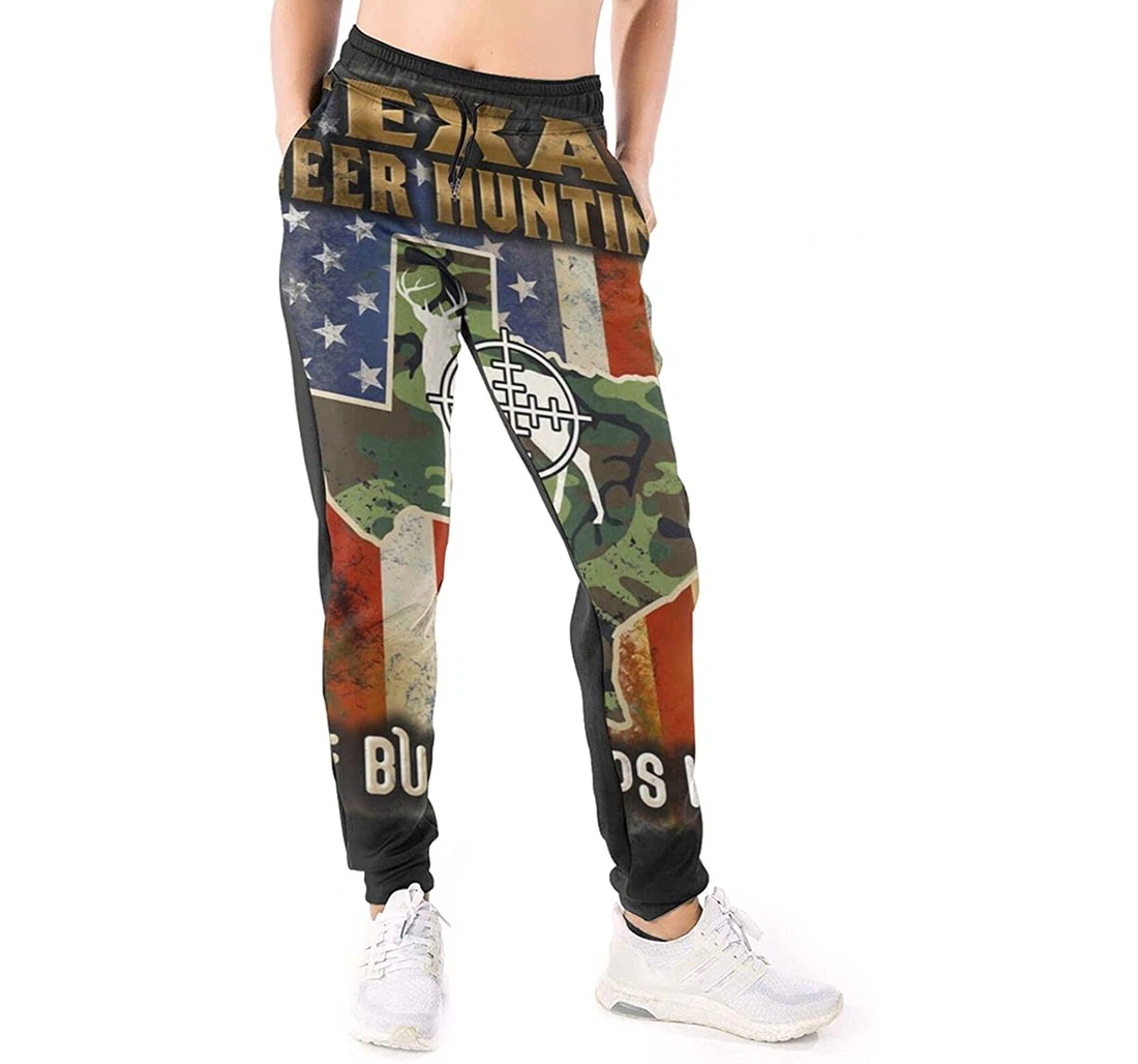 Personalized Graphic Texas Deer Hunting American Flag Camouflage Sweatpants, Joggers Pants With Drawstring For Men, Women