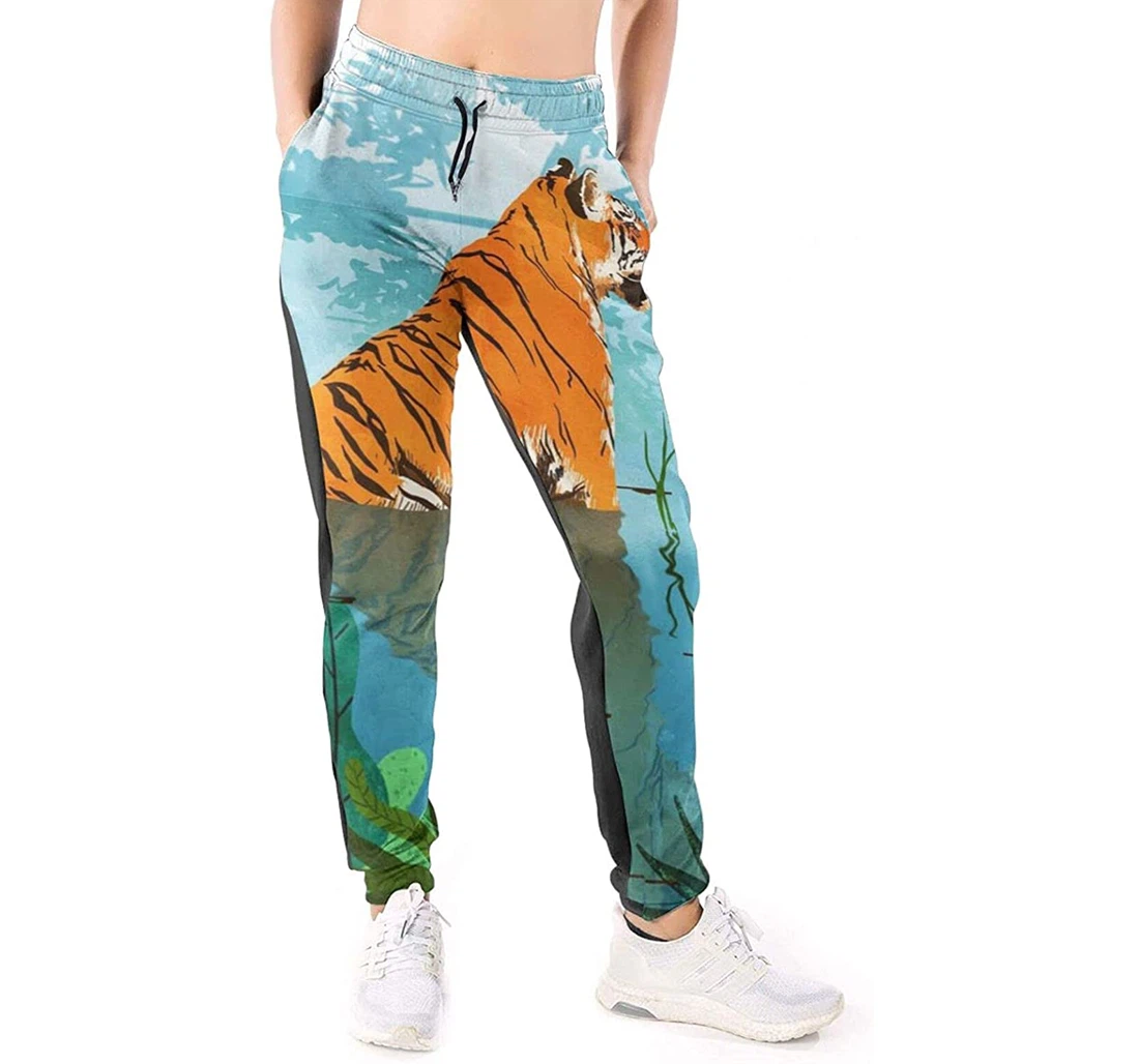 Personalized Tiger Lying Near The Water Sweatpants, Joggers Pants With Drawstring For Men, Women
