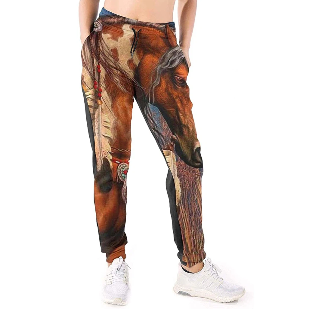 Personalized Graphic Spirit Indian War Horse Sweatpants, Joggers Pants With Drawstring For Men, Women
