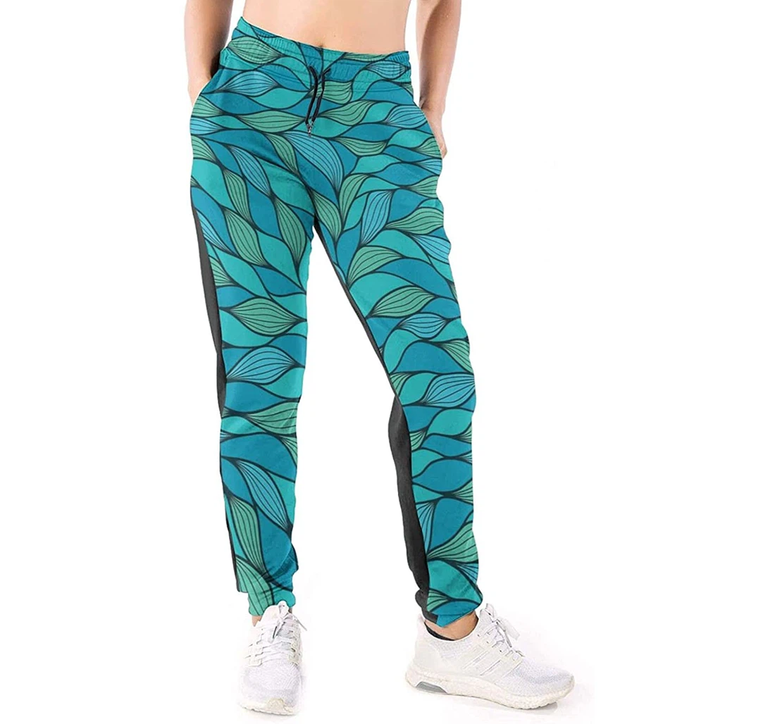 Personalized Graphic Teal Abstract Wave Ocean Marine Life Sweatpants, Joggers Pants With Drawstring For Men, Women