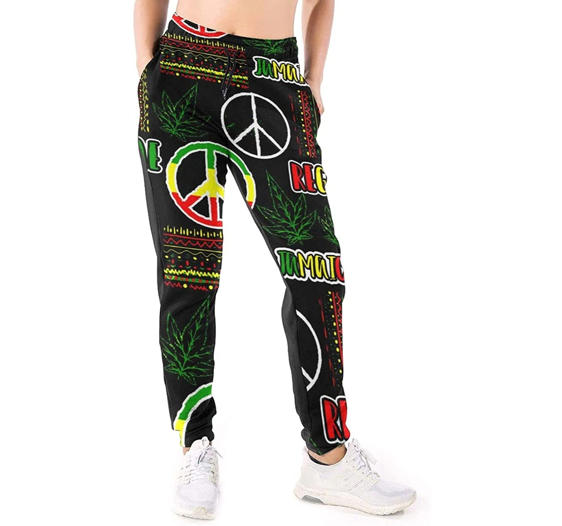 Personalized Graphic Jamaica Hippie Peace Reggae Flag Marijuana Sweatpants, Joggers Pants With Drawstring For Men, Women