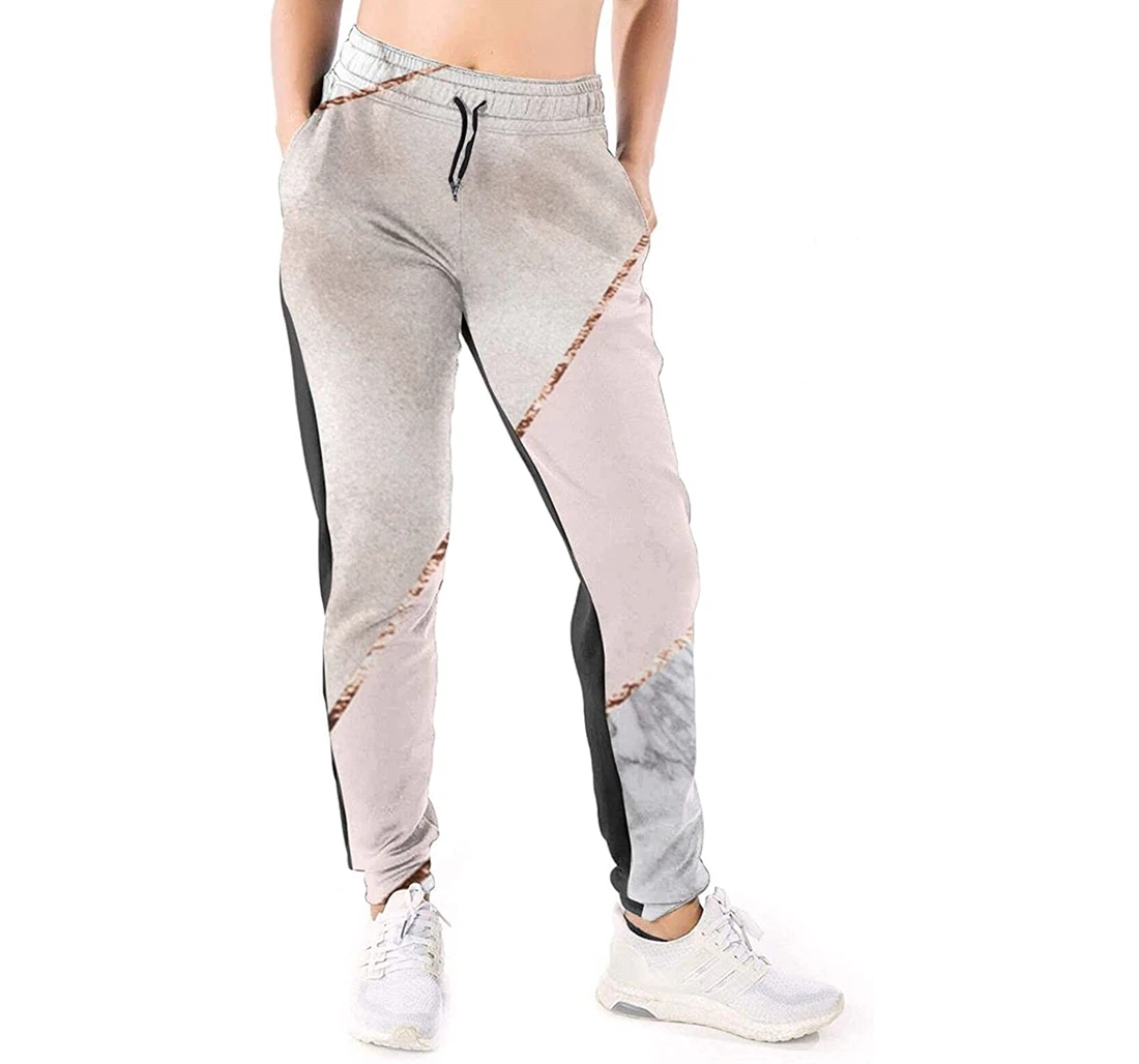 Personalized Spliced Mixed Rose Gold Marble Sweatpants, Joggers Pants With Drawstring For Men, Women