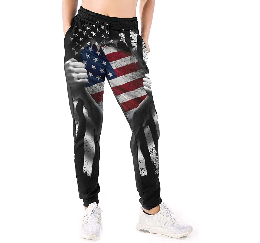 Personalized Graphic Usa Flag Pull Apart America Sweatpants, Joggers Pants With Drawstring For Men, Women