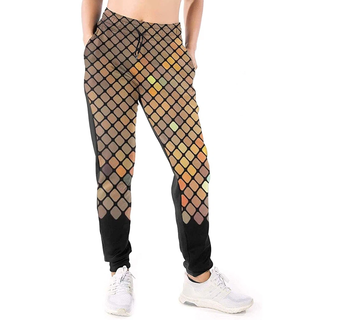 Personalized Graphic Vibrant Mosaic Of Diagonal Squares Sweatpants, Joggers Pants With Drawstring For Men, Women