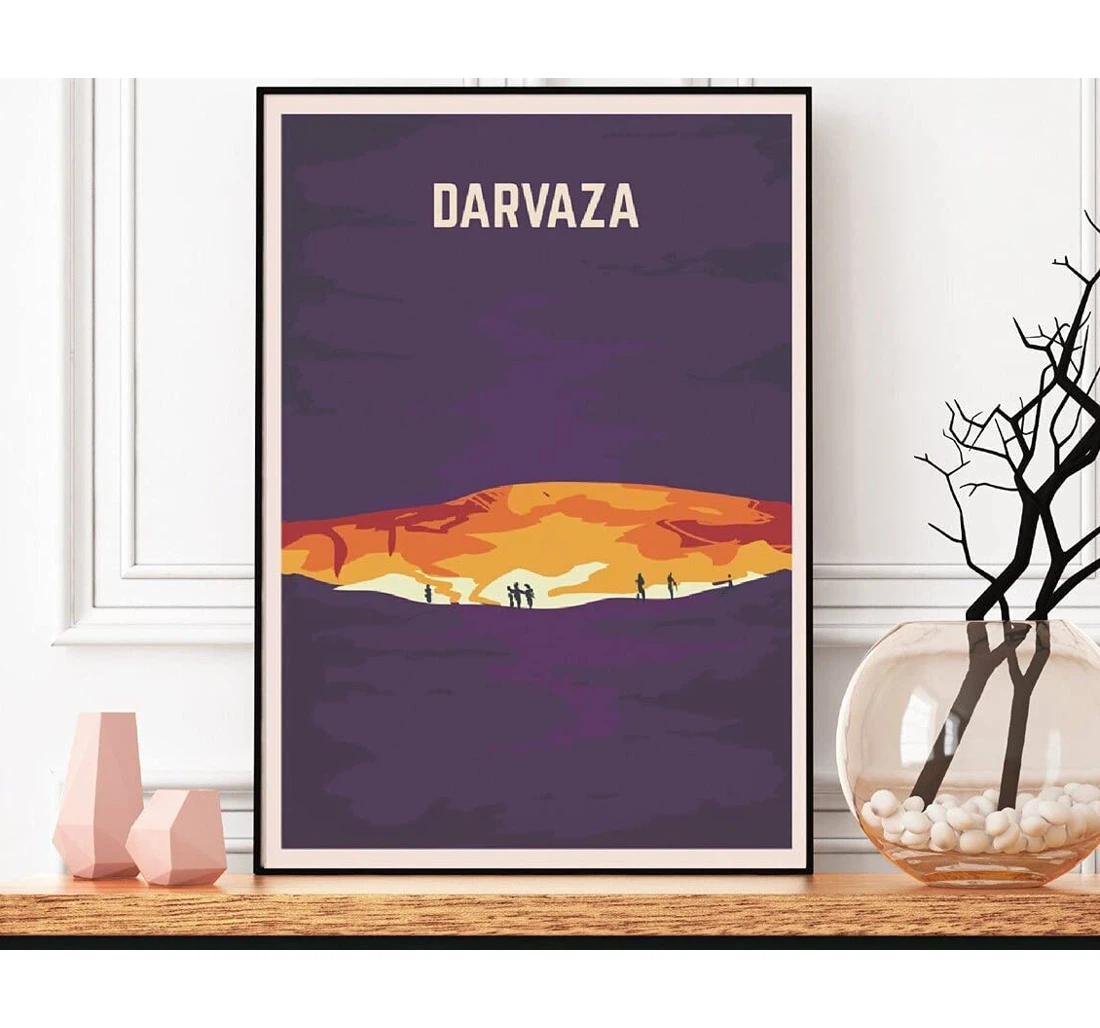 Poster, Canvas - Turkmenistan Travel Darvaza Print, Door To Hell, Karakum Desert, Ak Bugda District, Darvaza Gas Crater, Central Asia, Silk Road Print Framed Wall Art