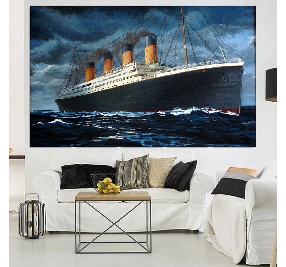 Poster, Canvas - Titanic Departing 1912 The World’s Largest Titanic Ship And Big History Titanic Homeroomcinema Print Framed Wall Art