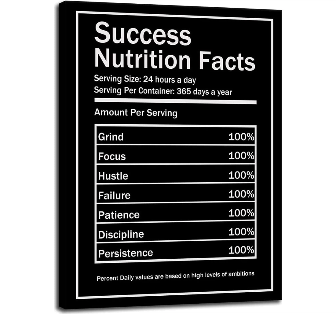 Poster, Canvas - Motivational Quotes Success Nutrition Facts Artworks Ready To Hang18 W X 24 H Print Framed Wall Art