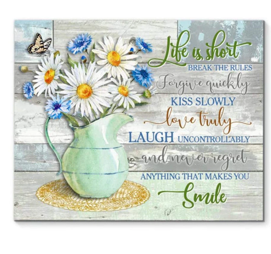 Poster, Canvas - Daisy Life Is Short Break Anniversary Birthday Print Framed Wall Art