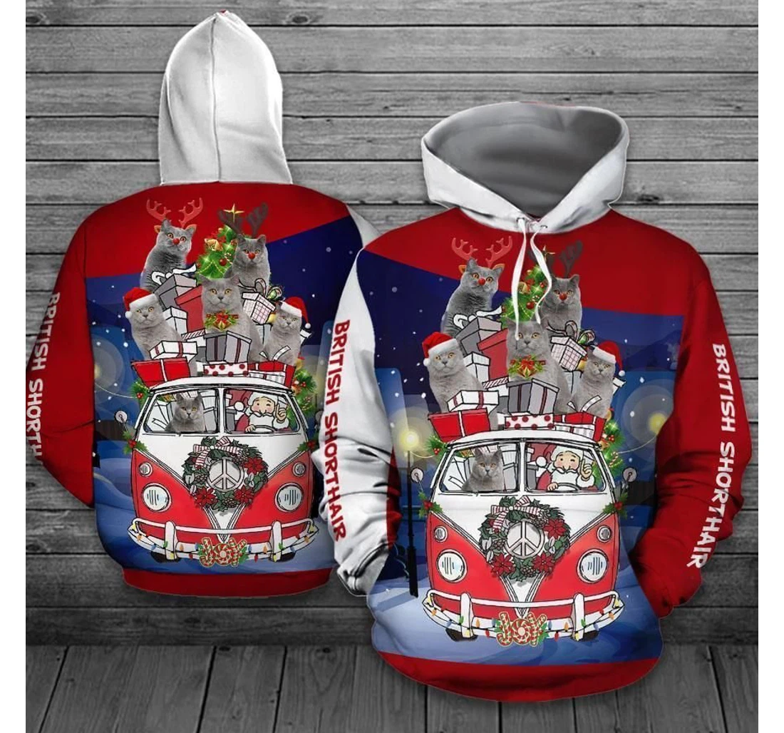 Christmas British Shorthair Cat Olcoa - 3D Printed Pullover Hoodie