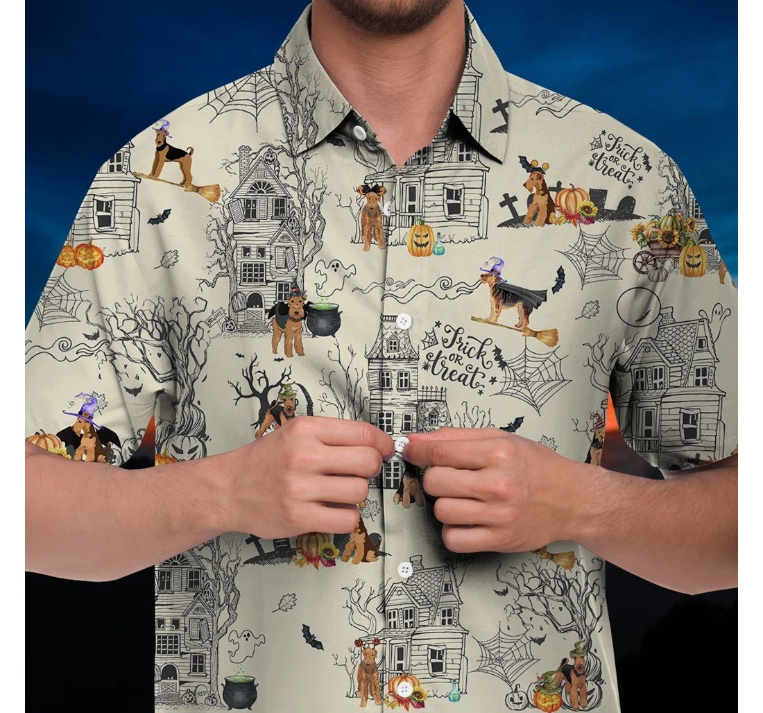 Personalized Airedale Terrier Yucl Button Up Hawaiian Shirt, Button Up Aloha Shirt For Men, Women