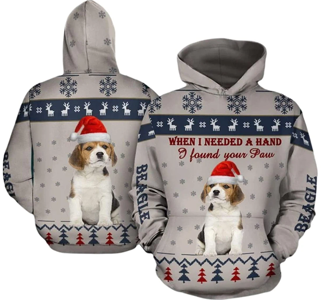 Christmas Beagle When I Need A Hand I Found Your Paws - 3D Printed Pullover Hoodie