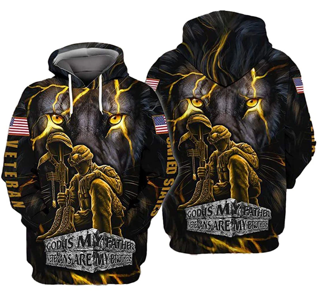 Veteran Wolf American Flag God Is My Father Veterans Sportwear Up Hd - 3D Printed Pullover Hoodie