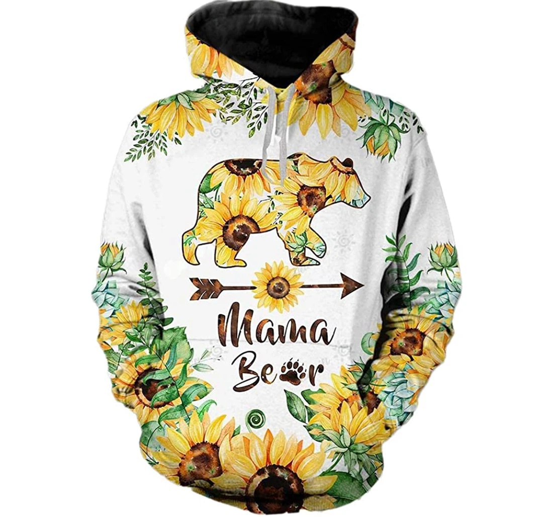 Happy Mother’s Day Sunflowers Mama Bear Sportwear Up Hd - 3D Printed Pullover Hoodie