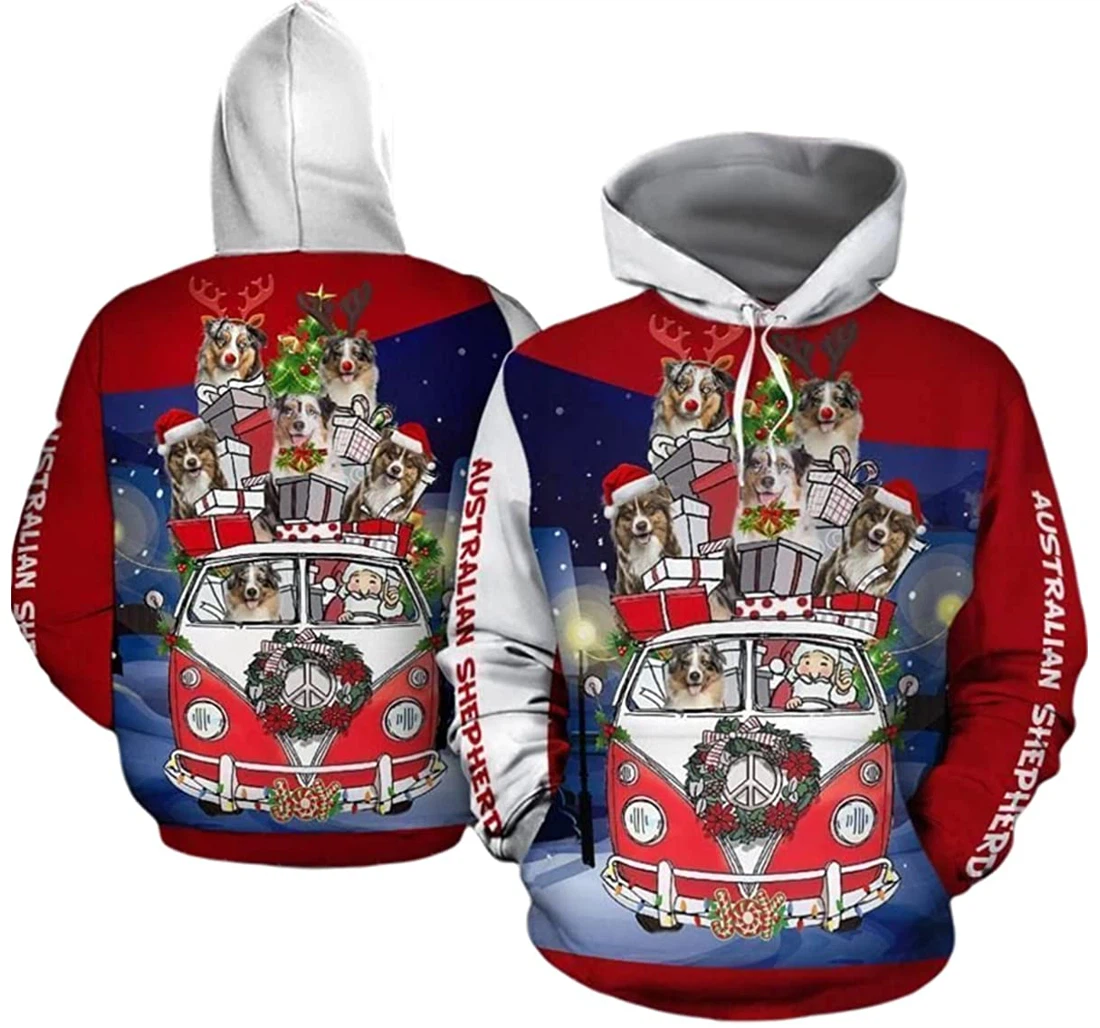 Christmas Australian Shepherd On Hippie Vans - 3D Printed Pullover Hoodie