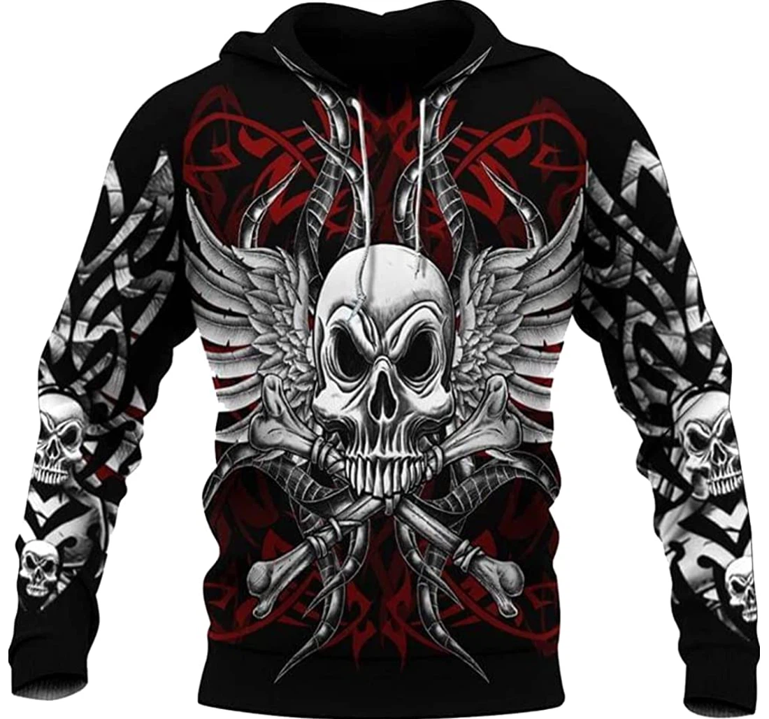 Halloween Skull Cross Bones Wing Sportwear Up Hd - 3D Printed Pullover Hoodie