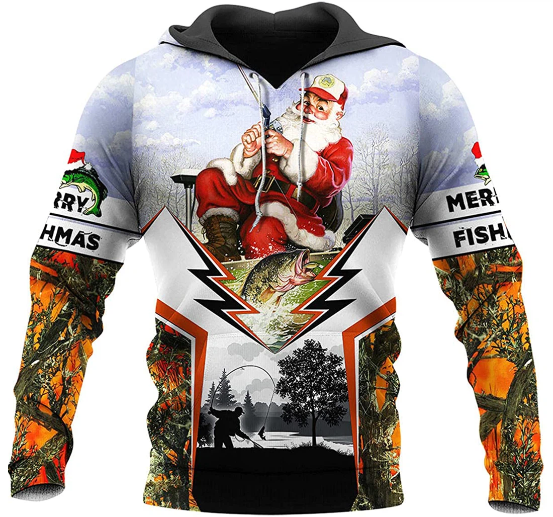 Christmas Santa Fishing - 3D Printed Pullover Hoodie