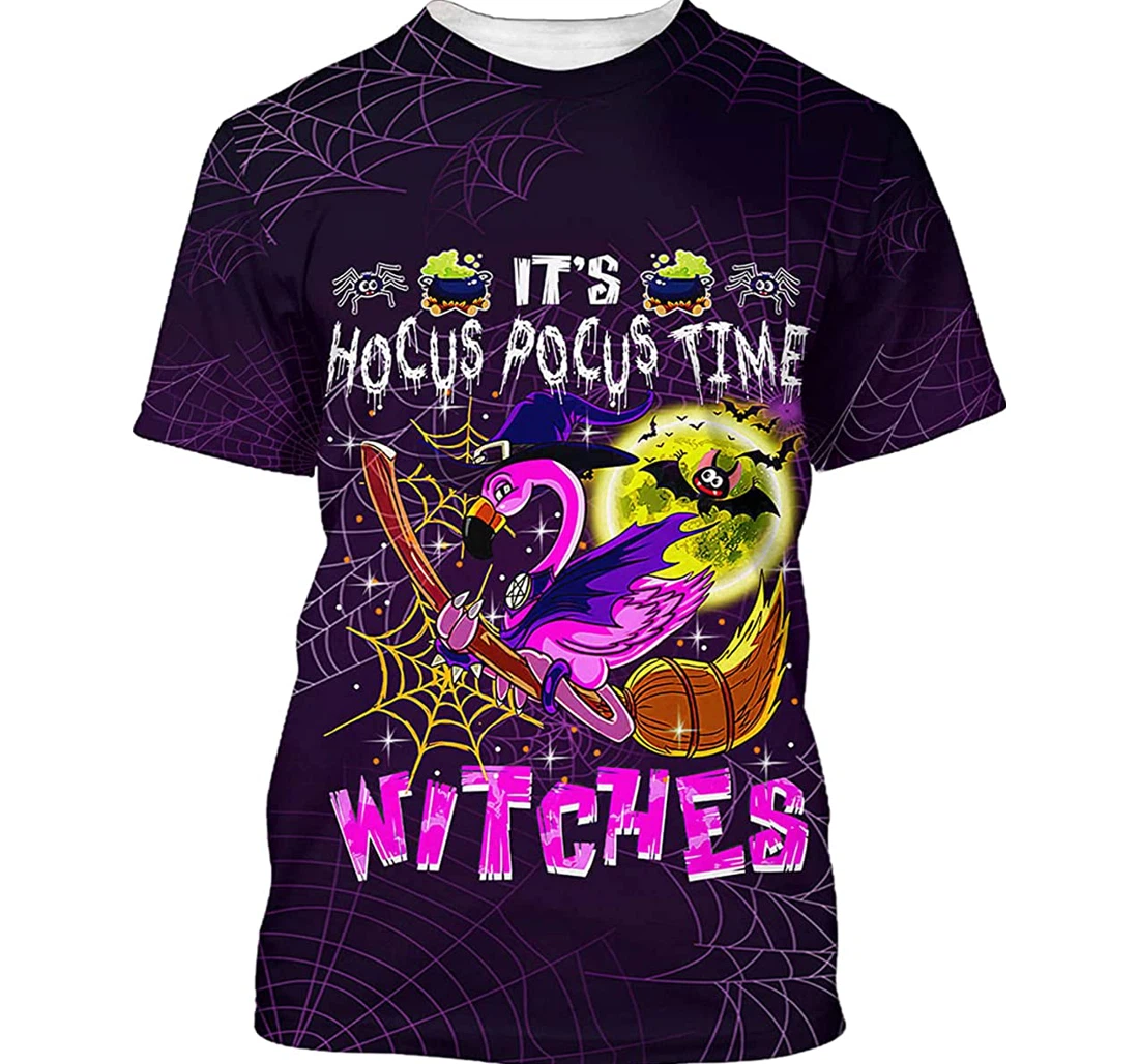 Halloween Flamingo Witches It's Hocus Pocus Time - 3D Printed T-shirt