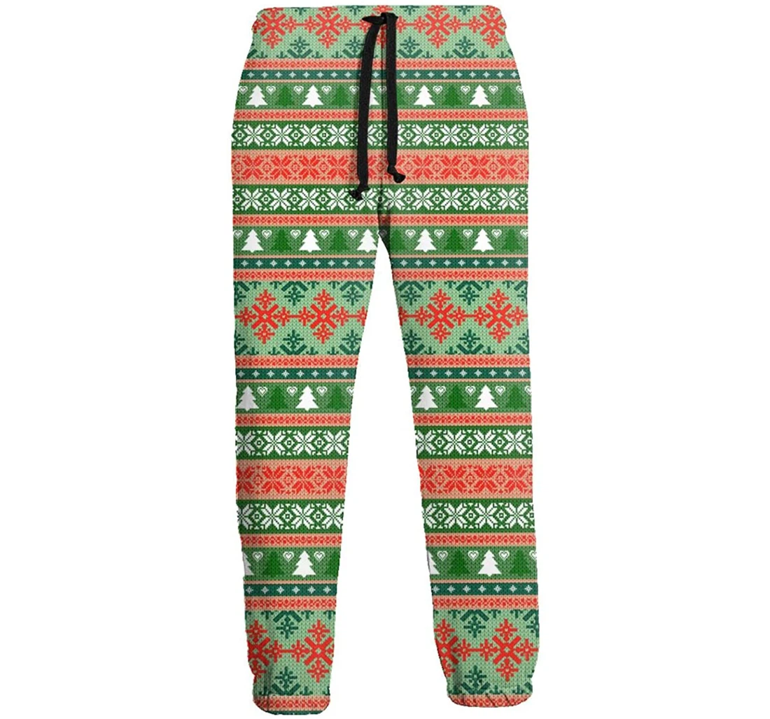 Personalized Christmas Knit Digital Casual Graphic Sweatpants, Joggers Pants With Drawstring For Men, Women