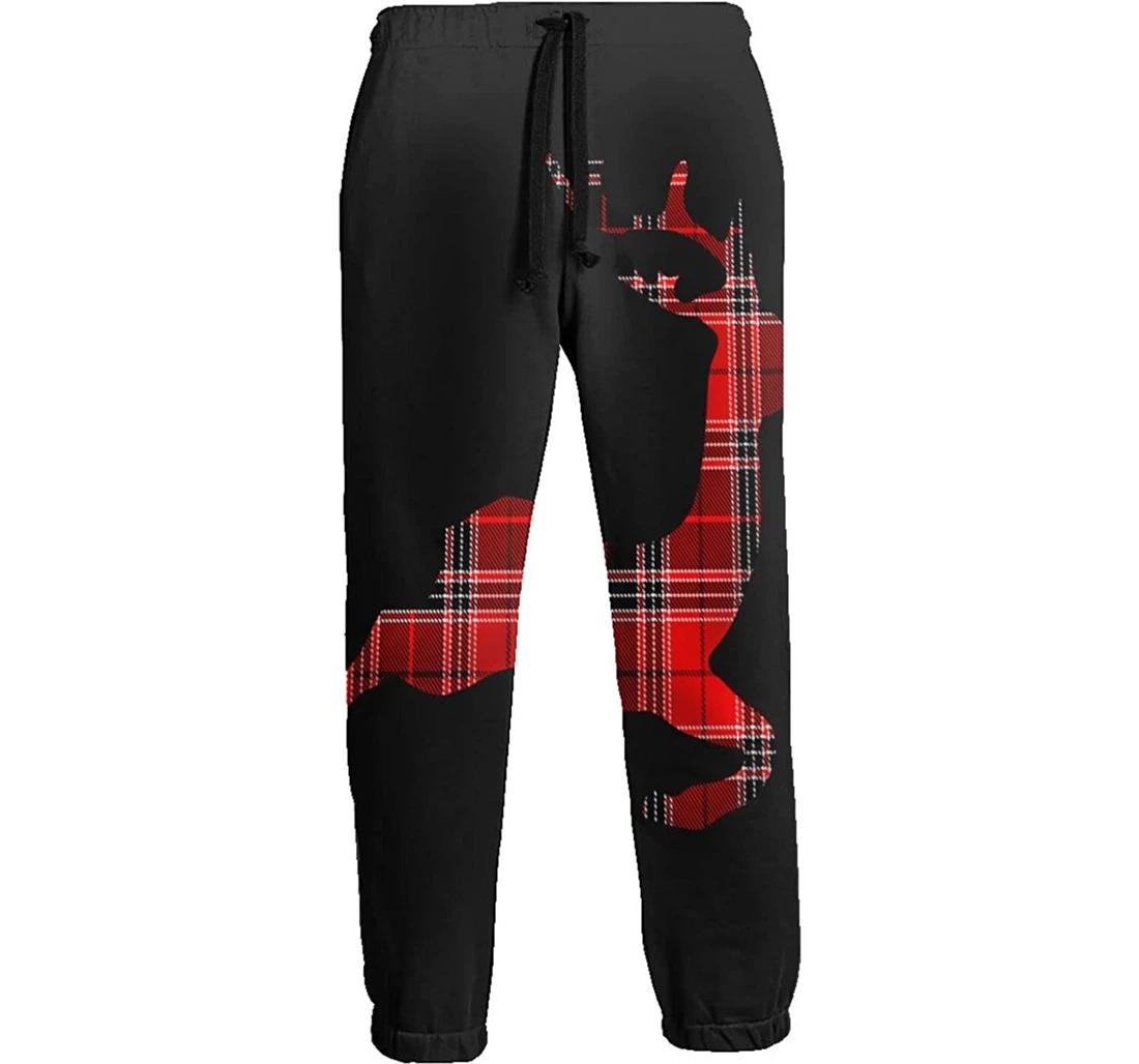 Personalized Buffalo-plaid-reindeer Digital Casual Graphic Sweatpants, Joggers Pants With Drawstring For Men, Women