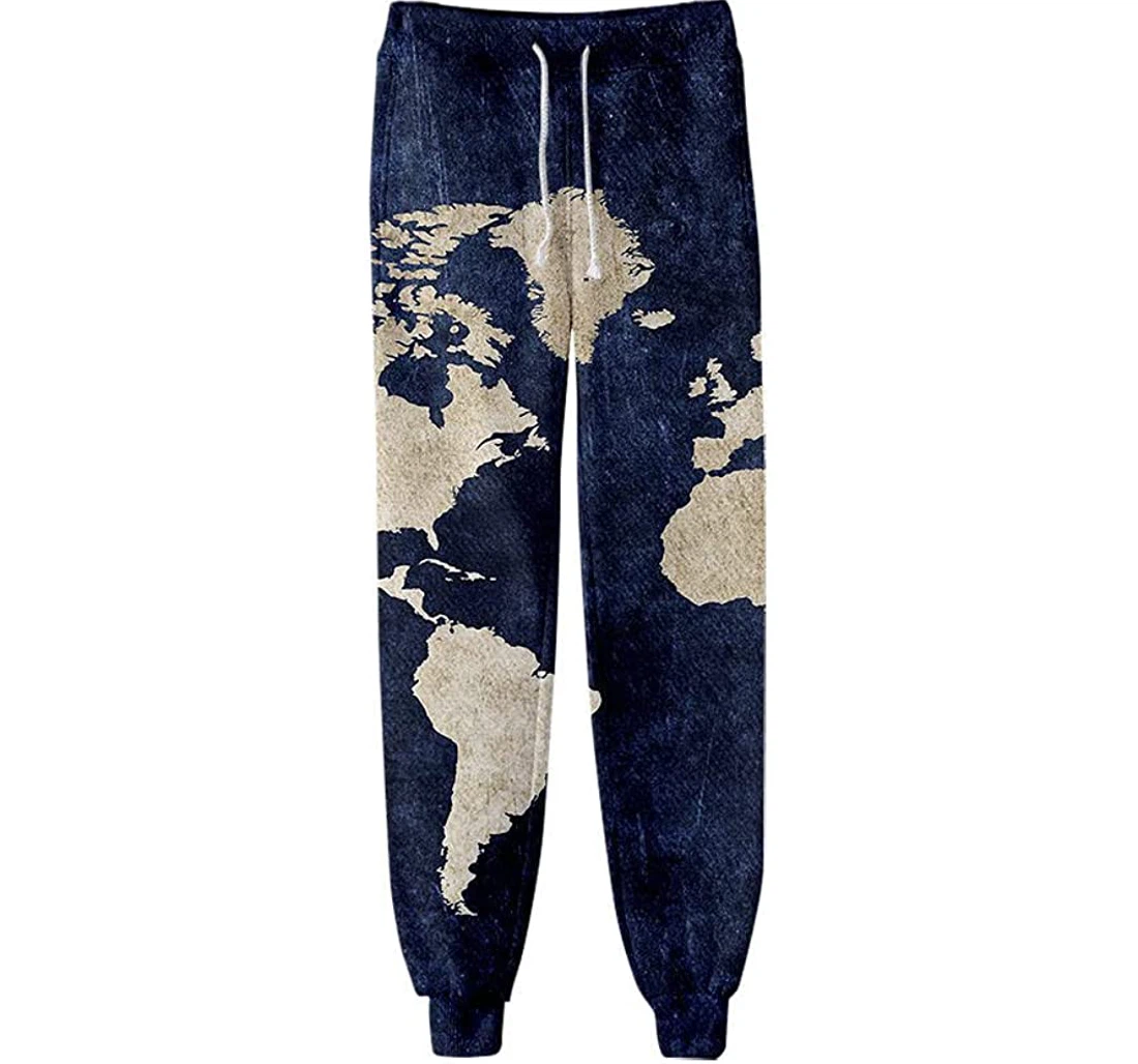 Personalized Map Sweat Casual Streetwear Fashion Sweatpants, Joggers Pants With Drawstring For Men, Women