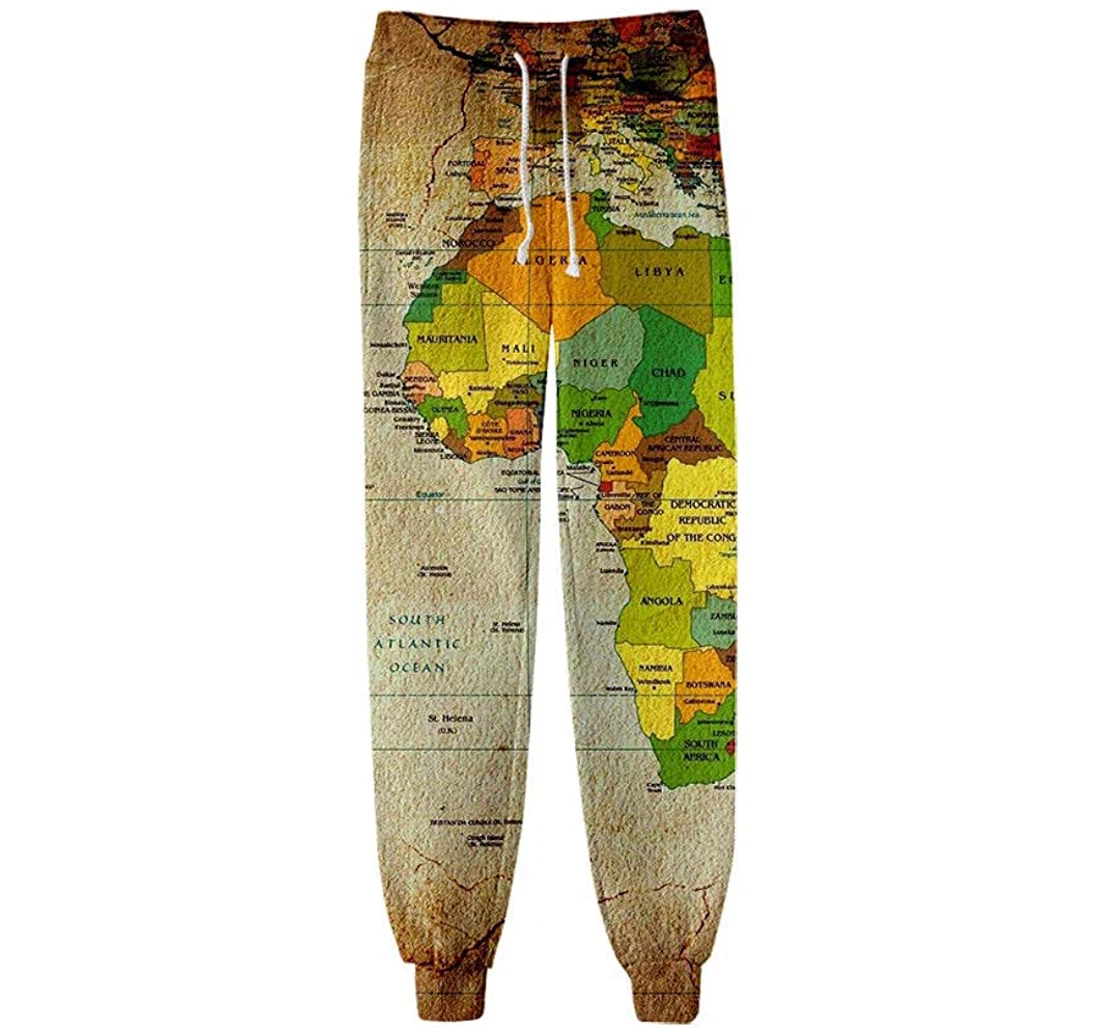 Personalized Fashion Map Sweat Casual Streetwear Sweatpants, Joggers Pants With Drawstring For Men, Women
