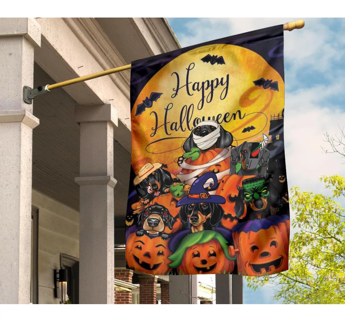 Best Flag Wiener-dogs With Pumpkins Halloween Moon Flag Happy Halloween Party Decorations Flag
