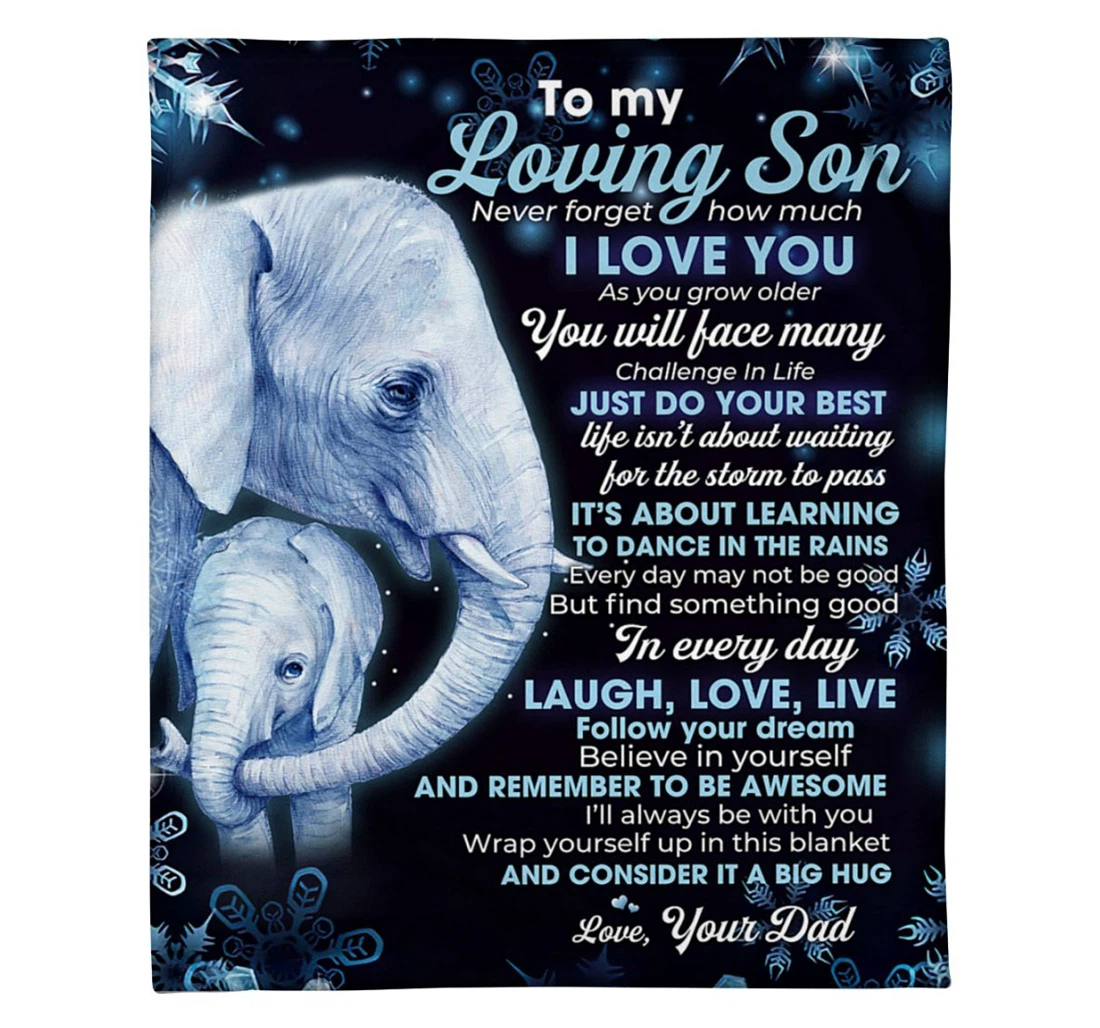 Throw Blanket, Quilt - To My Son From Dad Love Elephant Premium Sherpa Fleece