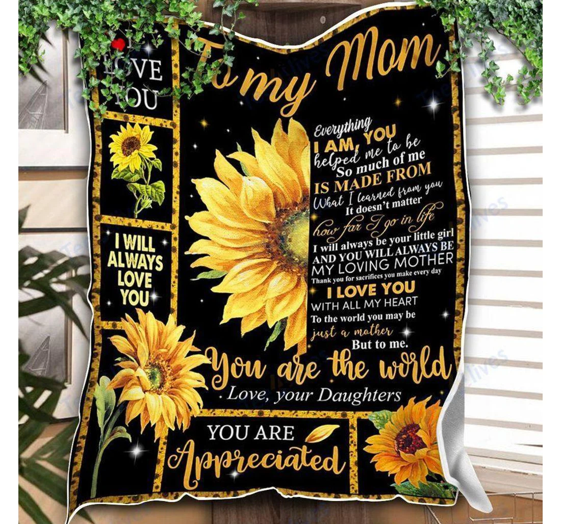 Throw Blanket, Quilt - Custom Sunflower To My Mom -best Gift Mom Mother -sherpa Ta Sherpa Fleece