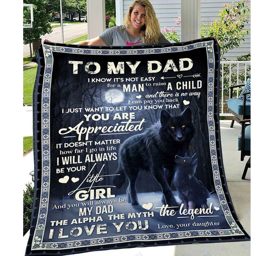 Throw Blanket, Quilt - Custom Wolf To My Dad -best Gift Dad Father -sherpa Ta Sherpa Fleece