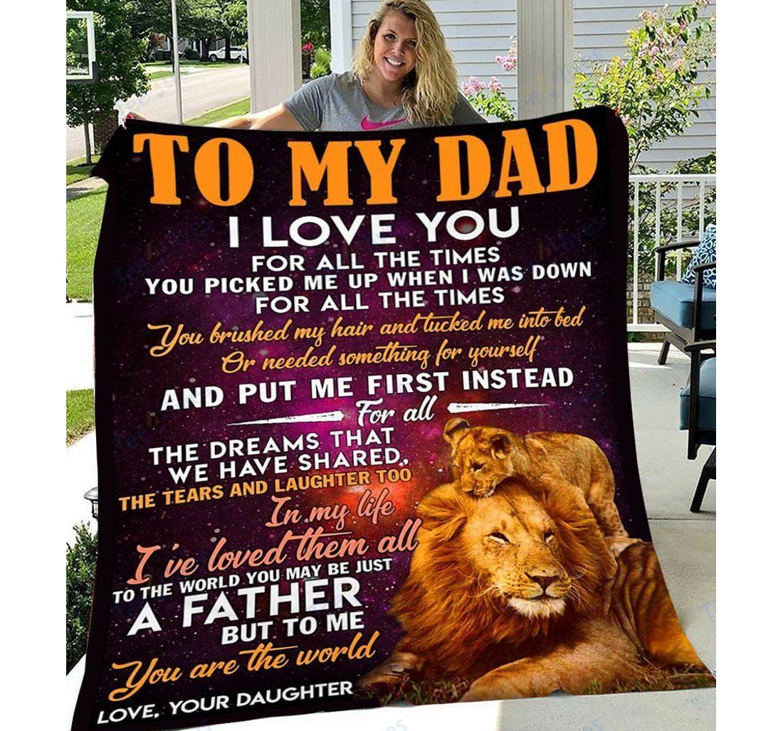 Throw Blanket, Quilt - Custom Lion To My Dad -best Gift Dad Father -sherpa Ta Sherpa Fleece