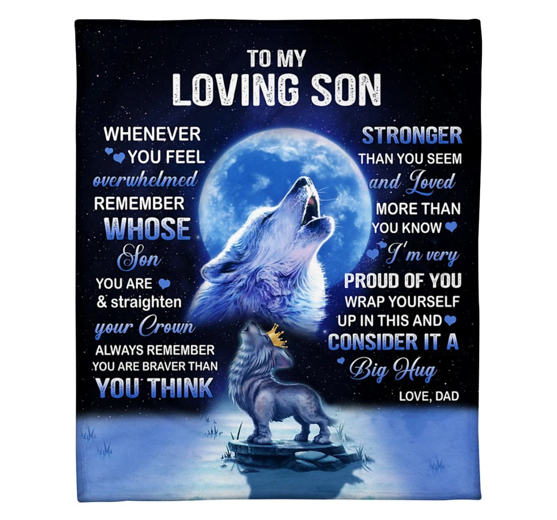 Throw Blanket, Quilt - To My Son From Dad Love Wolf Premium Sherpa Fleece