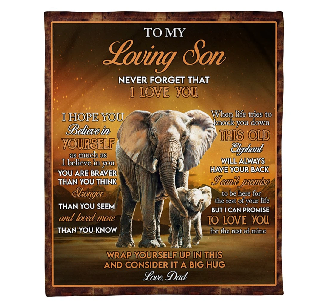 Throw Blanket, Quilt - To My Son From Dad Love Elephant Premium Sherpa Fleece