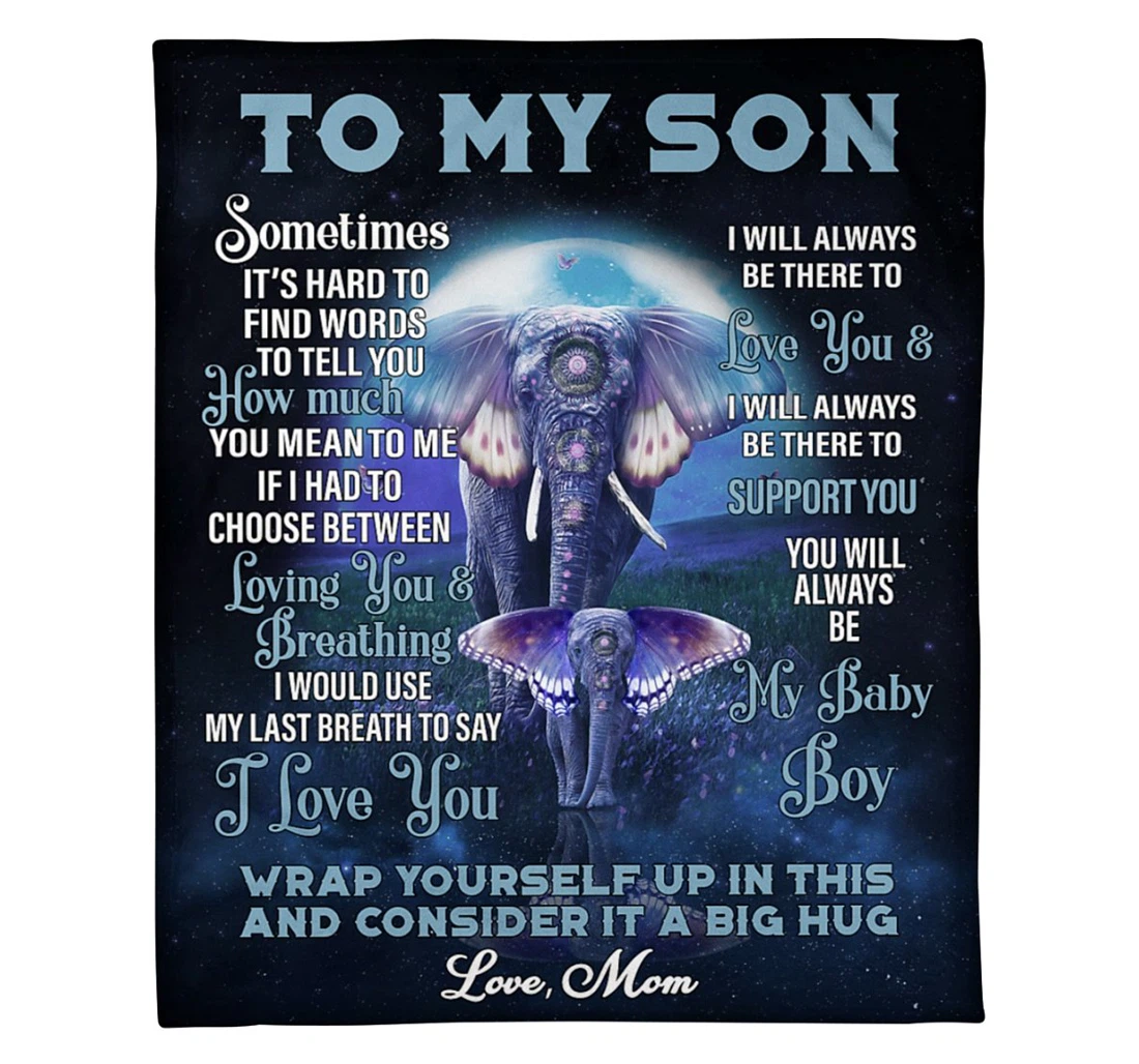 Throw Blanket, Quilt - To My Son From Mom Love Elephant Premium Sherpa Fleece
