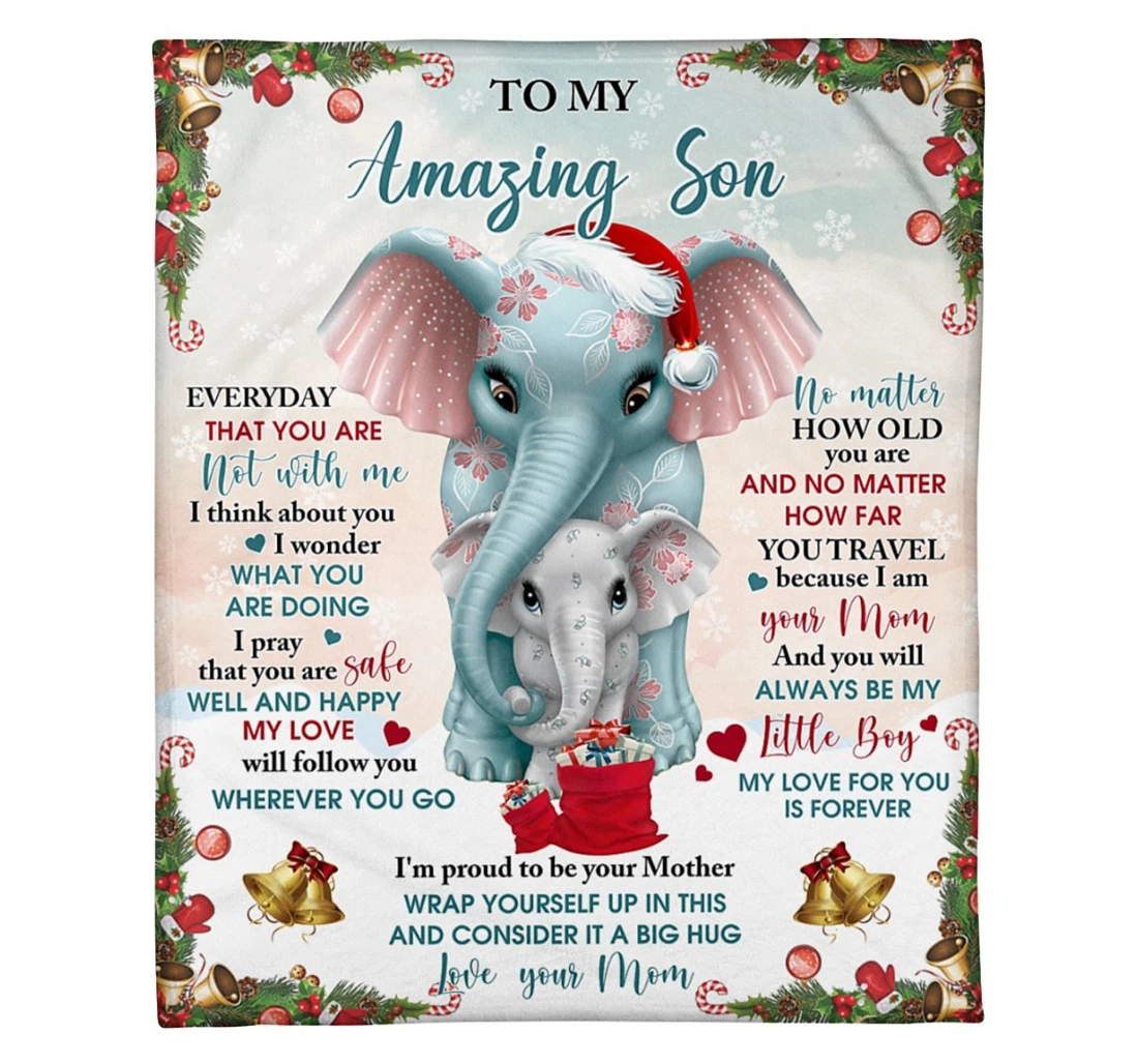 Throw Blanket, Quilt - To My Son From Mom Love Elephant Premium Sherpa Fleece
