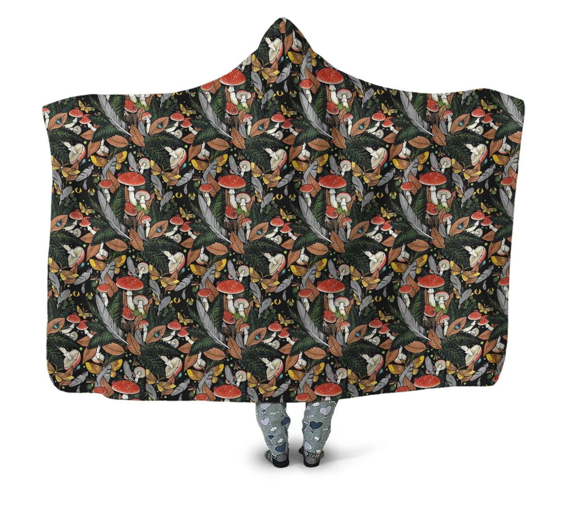 Throw Blanket, Quilt - Tmarc Tee Beautiful Forest Mushroom Hooded Sherpa Fleece
