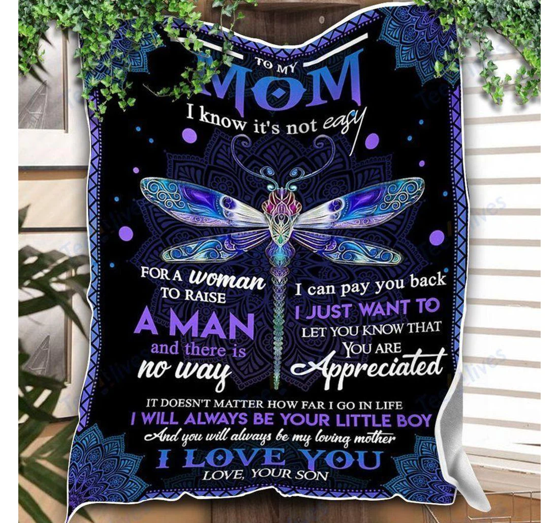 Throw Blanket, Quilt - Custom Dragonfly To My Mom From Son -best Gift Mom Mother -sherpa Ta Sherpa Fleece