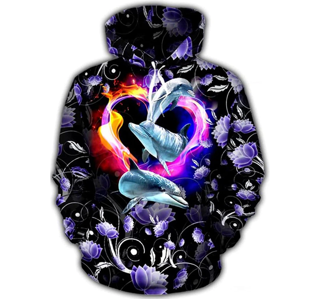 Dolphin Flower Christmas - 3D Printed Pullover Hoodie