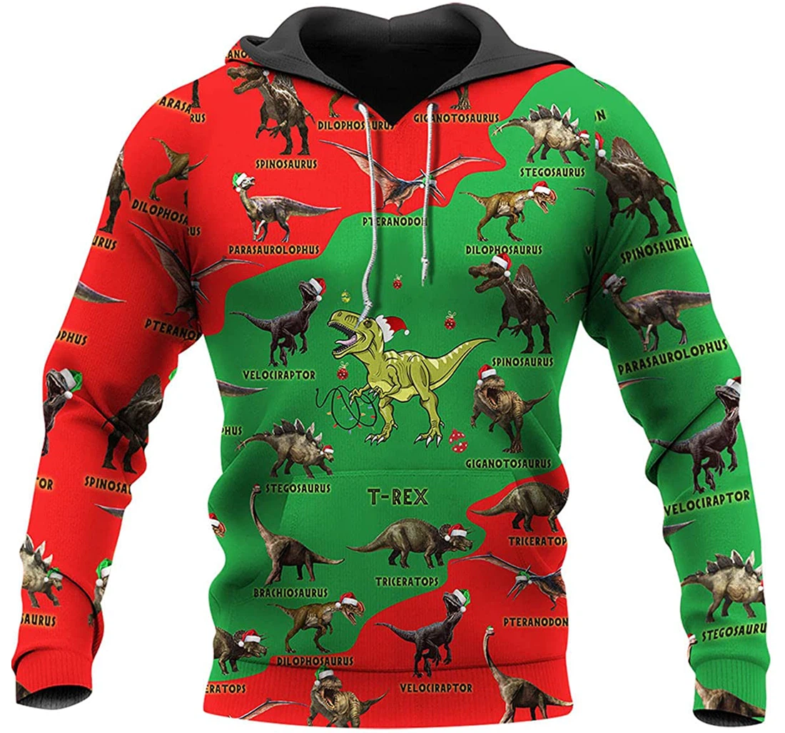 Christmas Different Dinosaur Types - 3D Printed Pullover Hoodie