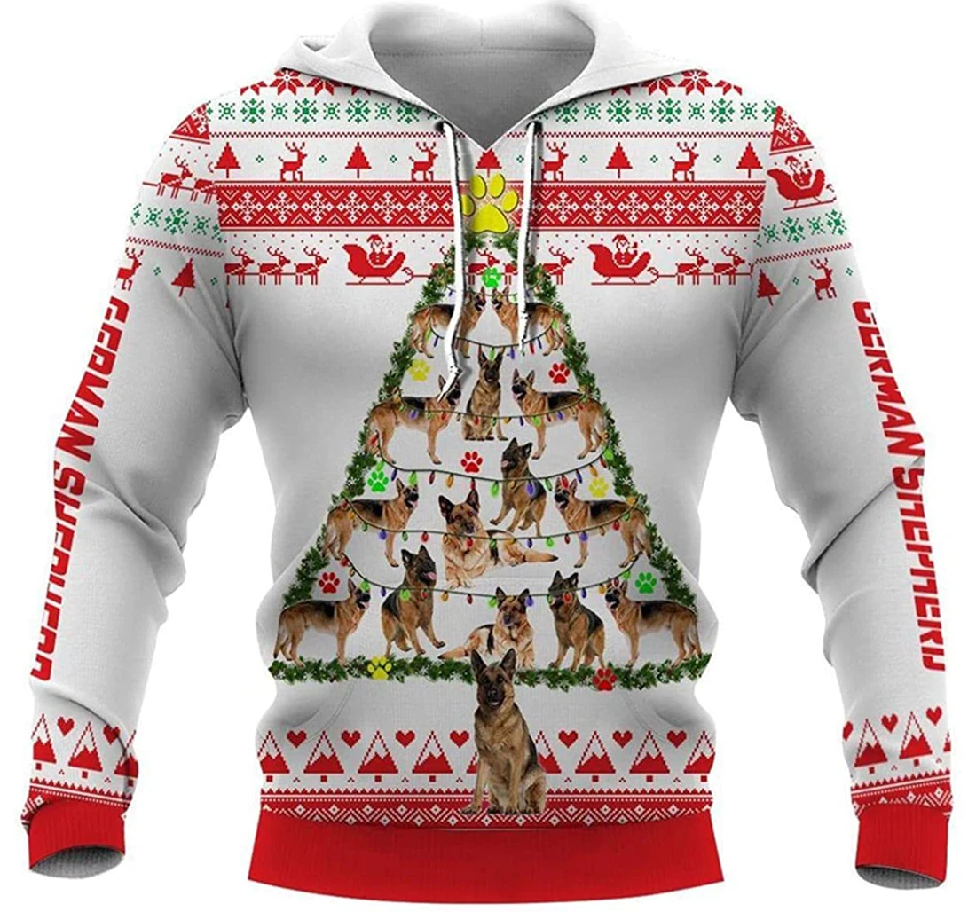 German Shepherd Christmas Tree - 3D Printed Pullover Hoodie
