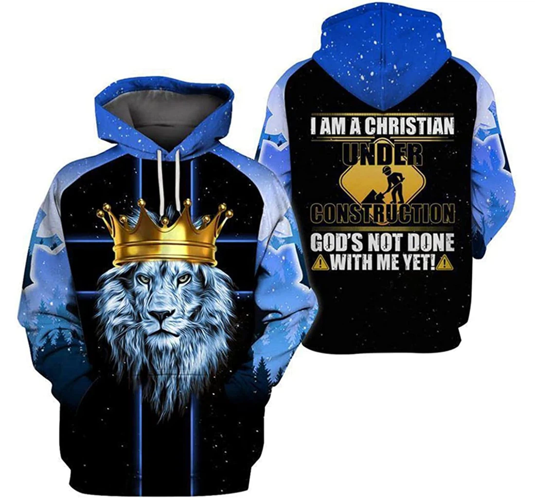 Personalized Lion King I'm A Christian Under Construction - 3D Printed Pullover Hoodie
