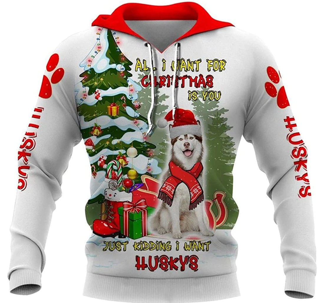 All I Want Christmas Is Husky - 3D Printed Pullover Hoodie
