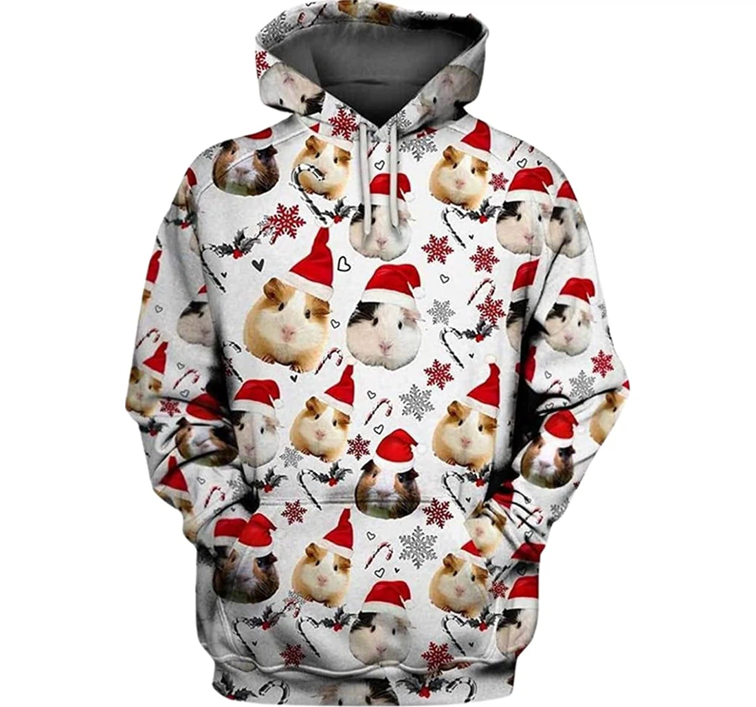 Hamster Christmas Pattern - 3D Printed Pullover Hoodie